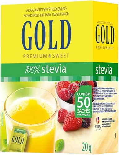 GOLD Adoçante Dietético Stevia Em Pó Gold 50 Sachês X 0 6G