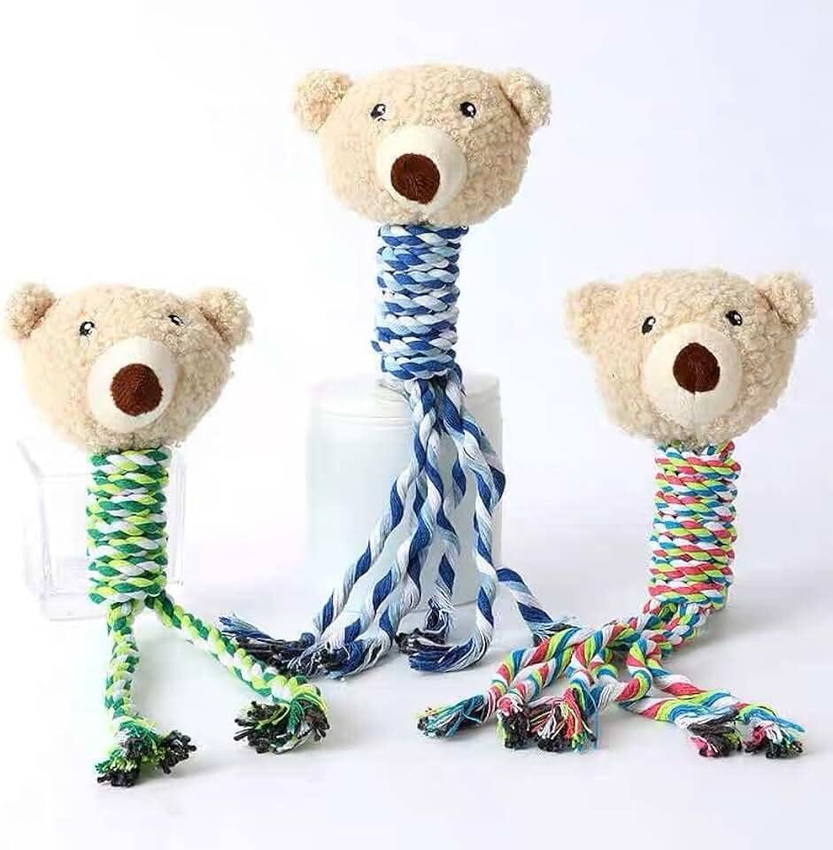 Brinquedo de Pelúcia para Cachorro com Apito Ursinho Com Corda