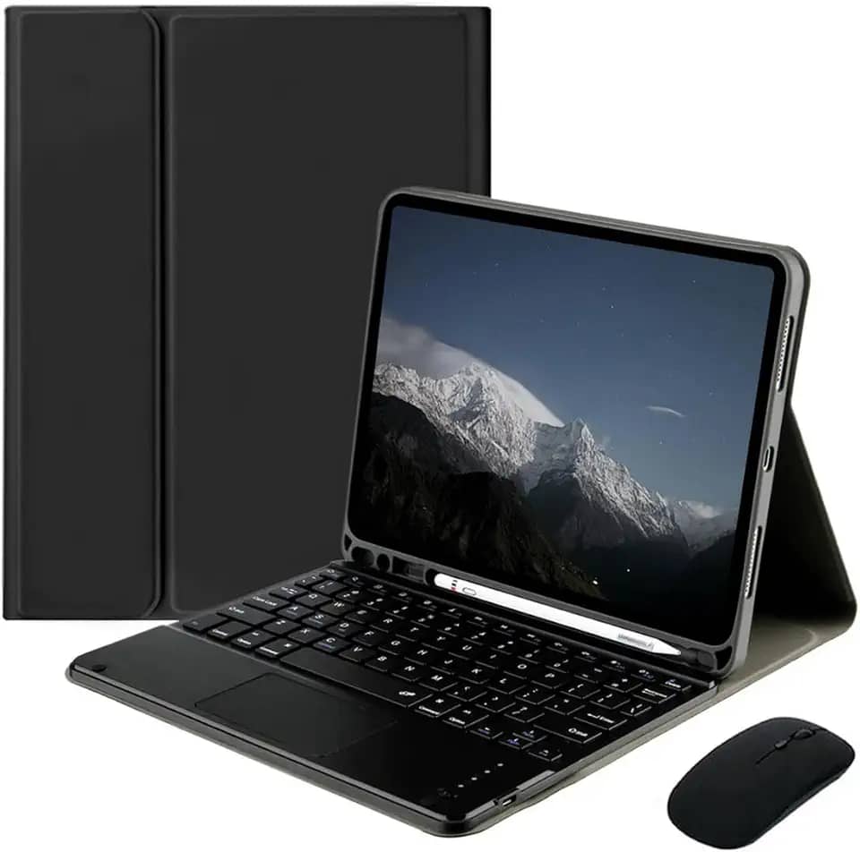 Capa Tablet + Teclado Removível + Mouse Para Samsung S6 Lite 10.4 Polegadas P613/P619/P610/P615 (Elegante Black, teclado de toque)