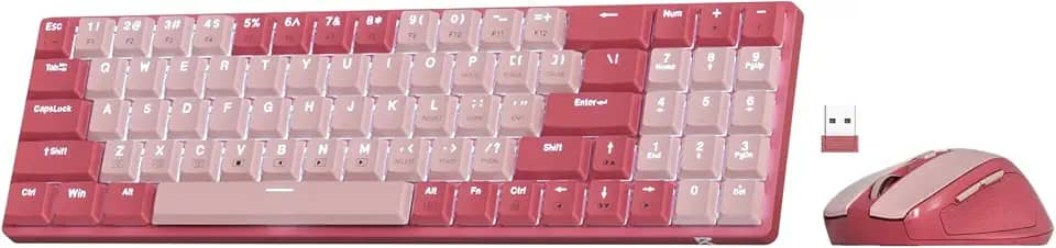 Kit Mouse e teclado mecânico sem fio Redragon BS-8772 RP Rosa