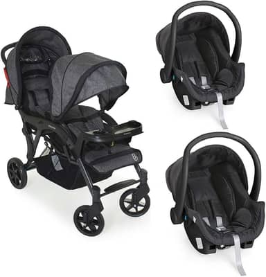 Carrinho para Gemeos Doppio II Grafite + 2 Bebê Conforto - Galzerano