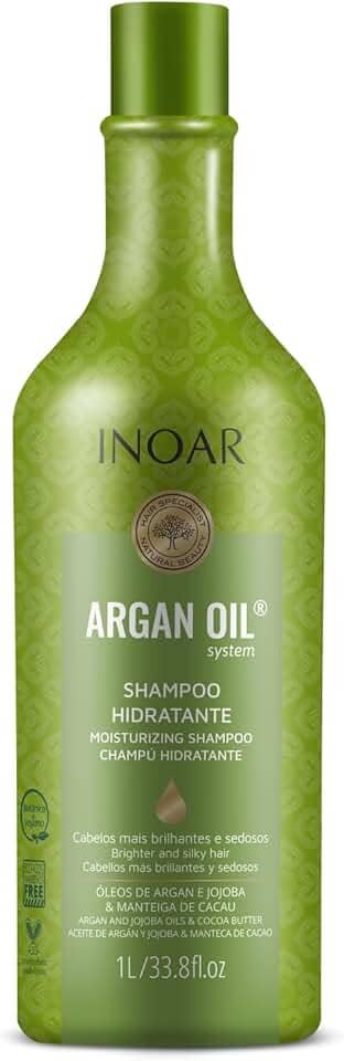 Inoar, Shampoo Argan Oil – Hidratação Profunda, Brilho Intenso e Ação Antifrizz para Todos os Tipos de Cabelo, Vegano e Botânico - 1L