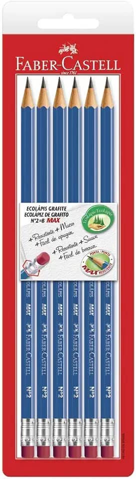 Lápis Grafite Nº 2=B com Borracha, Faber-Castell, SM/1210AZSB, EcoLápis Max, 6 Unidades, Azul
