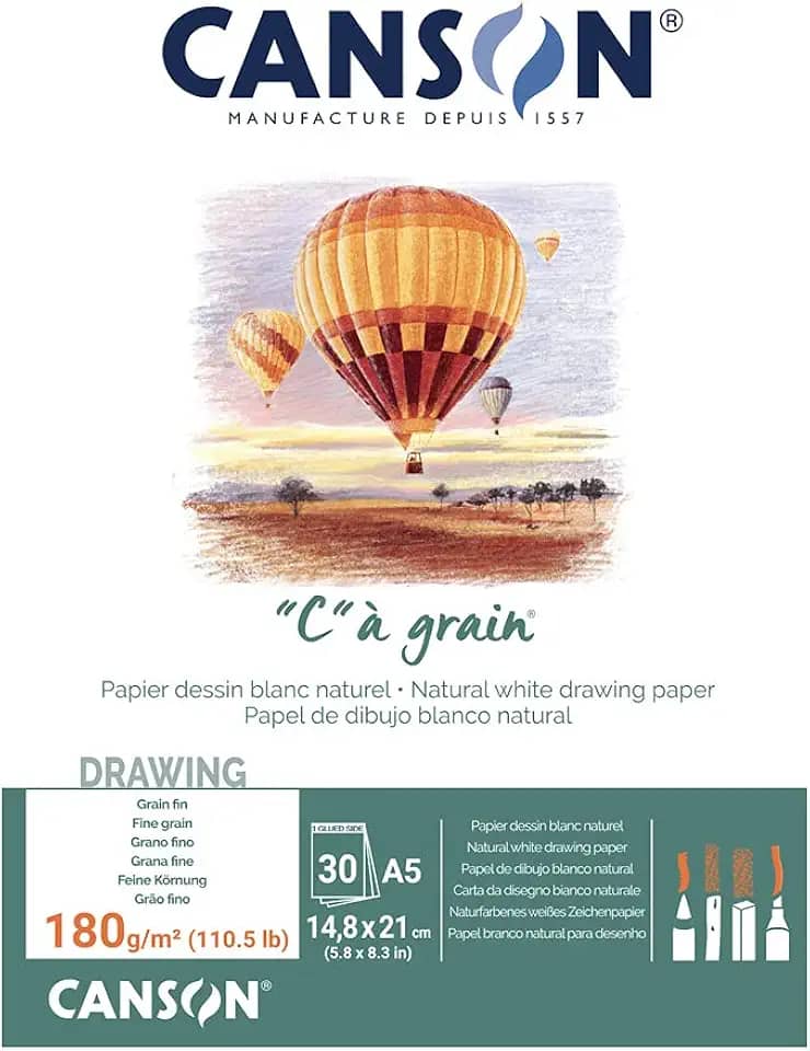 CANSON C à Grain, Papel para Desenho em Bloco, Gramatura 180 g/m², Tamanho A5