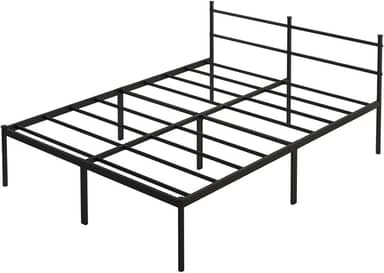 Estrutura de cama metálica resistente com cabeceira e espaço de armazenamento, não requer colchão, fácil montagem, altura 34 cm, preto (Queen (padrão dos EUA))