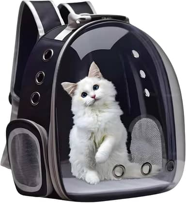 Mochila De Transporte Para Pets Cachorros E Gatos Com Ventilação Transparente E Visão Panorâmica Bolsa Astronauta Passeio Animal De Estimação Portátil (Preto)