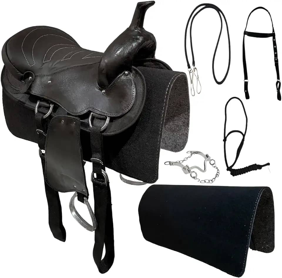 Sela Americana Preta Simples para Cavalgada E Passeios Completa Com Manta e Freio Inox