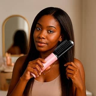 Escova Alisadora Profissional Sem Fio, Portátil, Rosa e Preta, com Tecnologia de Alisamento Térmico, para Cabelos Longos