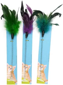 Varinha Interativa Anti-Stress para Gatos - Com Penas e Guizo – Flexível com Ventosa para Fixação em Superfícies Lisas, Piso, Paredes – Estimula Caça e Exercícios - Cores Variadas