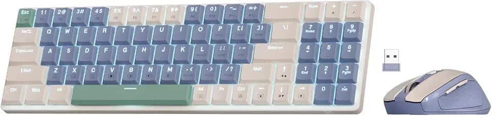 Kit Mouse e teclado mecânico sem fio Redragon BS-8772 CB Creme e Azul