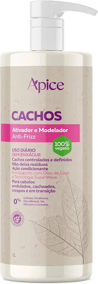 Ápice Ativador e Modelador Anti-Frizz Cachos | Hidratação, Definição e Controle de Frizz para Cabelos Cacheados, Crespos e em Transição | 1000ml