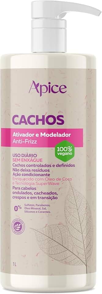 Ápice Ativador e Modelador Anti-Frizz Cachos | Hidratação, Definição e Controle de Frizz para Cabelos Cacheados, Crespos e em Transição | 1000ml