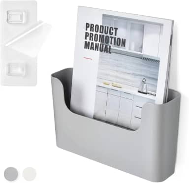 YOHOM Porta-arquivos adesivo para porta e organizador de revistas, suporte de parede para escritório, bolso único, cinza