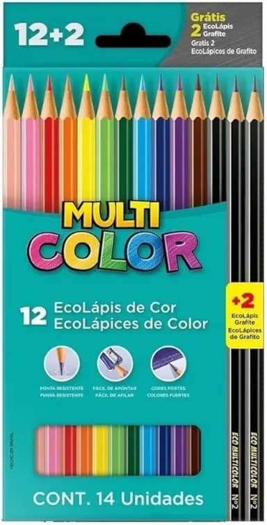 Ecolápis de cor, Multicolor Super, 11.1200N+2G, 12 cores + 2 lapis, 14 unidades, Multicor