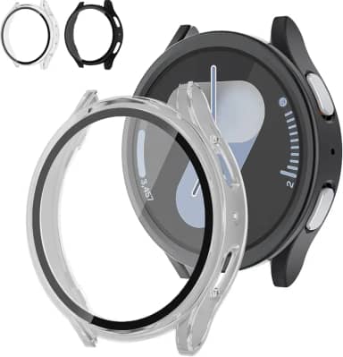 [2+2] Pacote para Samsung Galaxy Watch 7 Capa protetora de tela acessórios de 44 mm, capa antiderrapante ultrafina resistente a arranhões com vidro temperado para Galaxy Watch 7, conjunto de capa