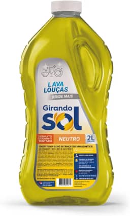Girando Sol Detergente Lava-Louças Neutro 2L Detergente Líquido Para Lava-Louças Amarelo Contém Tensoativo Biodegradável Neutro Dermatologicamente Testado