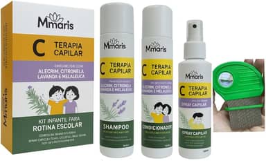Kit M Mari's Terapia Capilar Combate Piolhos e Lêndeas Pente Fino de Ferro Aço Inox Shampoo Condicionador Spray Creme de Pentear Sem Enxague Pente Piolhos Cor Verde