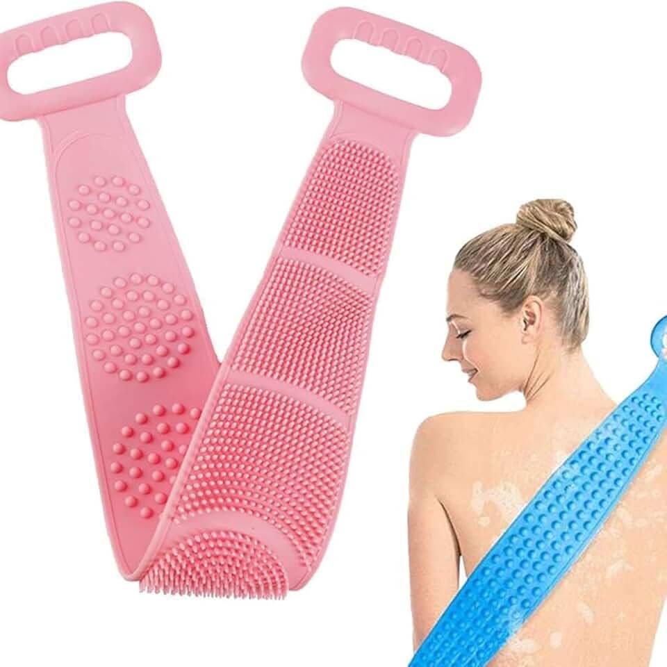Esfregão Esponja de Banho Esticável de Silicone Massageador Esfoliante para Costas - Limpeza Profunda e Relaxante (Rosa)