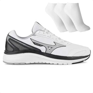 Tênis Mizuno Raijuu 2 Masculino + 3 Pares de Meias Branco/Preto 41