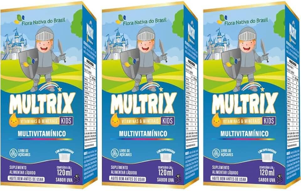 KIT 3X MULTRIX (Xarope Infantil com Vitaminas de A a Z) 120ml - Flora Nativa (120ml, Uva)