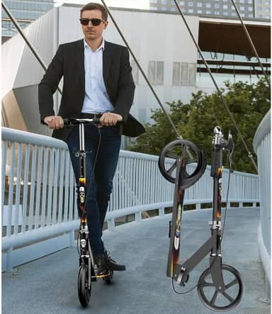 Patinete esportivo leve dobrável para adultos e adolescentes com freio de mão ajustável em altura dobrável, rodas grandes com carga durável 136 kg