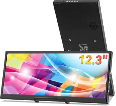 Monitor secundário de 12,3 polegadas, barra esticada IPS, visor LCD para viagem, 1920 x 720, HDMI USBC, mini monitor portátil, material de metal para laptop, Windows Aida64, GPU CPU, monitoramento RAM