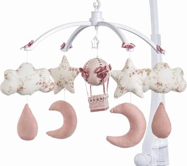 Móbile Berço Bebê Musical E Giratório Nuvens E Balão Rosê