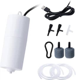 Gamdee Kit de bomba de ar USB para aquário, bomba de ar ultra silenciosa, mini borbulhador de aquário aerador portátil com pedra de ar e tubo de silicone
