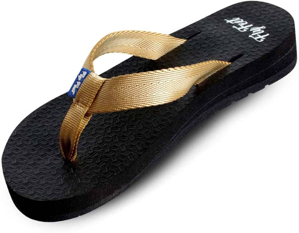 Sandália Ortopédica Fly Feet Anabela Feminina, Ortho Pauher, Preto e Dourado, 33/34, pacote de 2