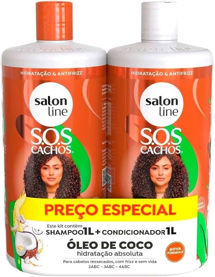 Salon Line, Kit Shampoo e Condicionador, SOS Cachos, Coco, Tratamento Profundo, Vegano - Cabelos Ondulados, Cacheados e Crespos, 1 L cada
