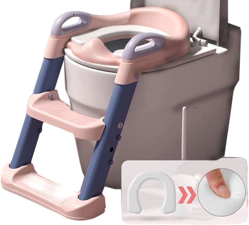 Troninho Redutor Assento Vaso Sanitário Infantil Com Escada Assento Redutor Infantil Para Vaso Sanitário Gimboo Pinico Infantil, Mictório, Penico, Almofadado, Desfralde, Antiderrapante Rosa e Roxo