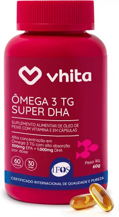 Ômega 3 DHA 1000mg com Selo Ifos, Vitamina E e TG Vhita - 60 capsulas
