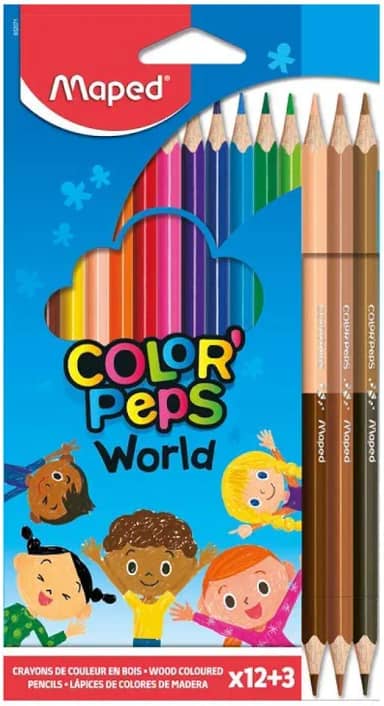 Lápis de cor, Maped, Color Pep´s, 832071ZV, 12 Cores + 3 Lápis Duo Cores da Pele, Multicolorido, 832071