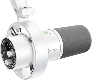 FIFINE Microfone dinâmico XLR estúdio,microfone USB para podcast PC para gravação streaming, vocal XLR/USB mic com Tap-to-Mute,botão de ganho,monitoramento de fones ouvido-Amplitank K688 Branco