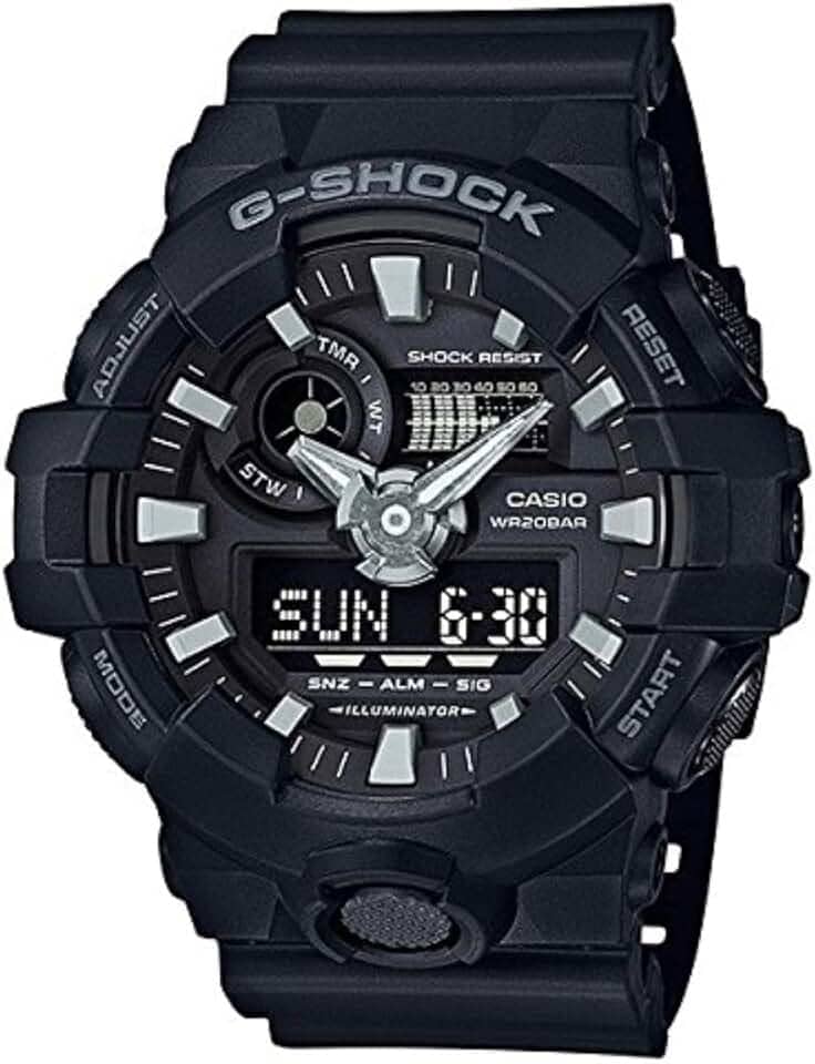 Relógio masculino G-shock Ana Digi All Black, resistente à água de 200 metros com dia e data GA-700-1B, Preto, esportivo