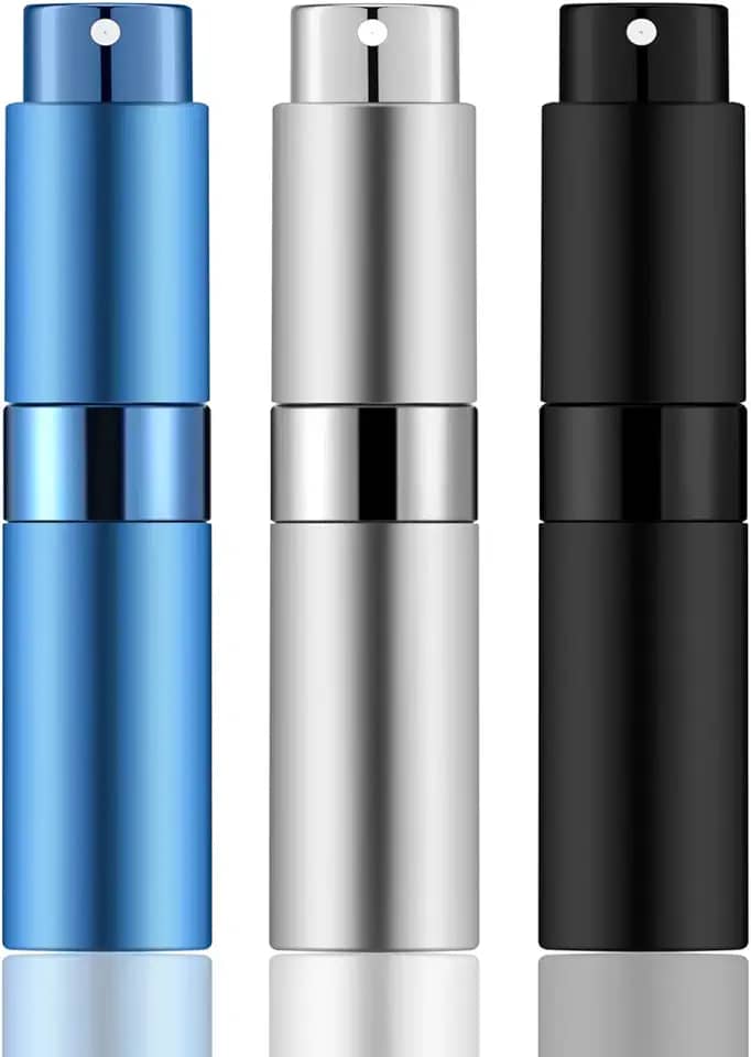 8 ml mini atomizador perfume viagem (preto fosco, prata e azul) frasco de spray portátil para colônia e perfume (3 peças)