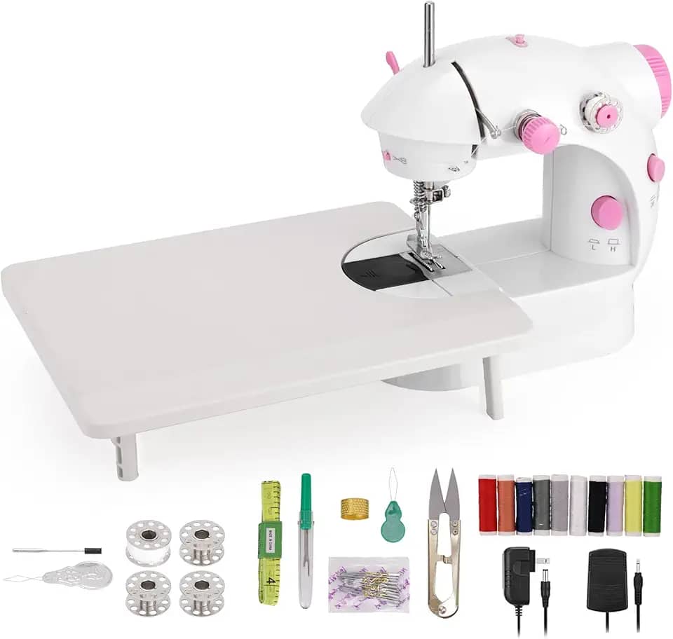 Mini Máquina Costura Máquina Costura Portátil com Mesa Extensível Luz 110V 220V Máquina Costura Doméstica para DIY Roupas Casa Viagens