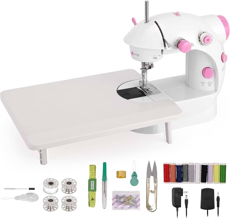 Mini Máquina Costura Máquina Costura Portátil com Mesa Extensível Luz 110V 220V Máquina Costura Doméstica para DIY Roupas Casa Viagens
