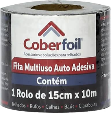Manta Fita Asfáltica Adesiva Multiuso Metalizada 15cmx10m Auto Colante Vedação para Telhados Calhas Rufos Alta Resistência e Durabilidade Vazamentos Vedação Refletiva Aluminizada