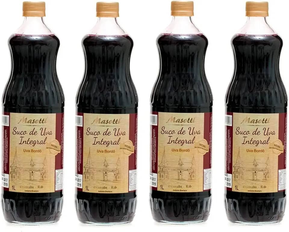 Kit 4 Garrafas Suco Integral Uva Bordô 1 litro