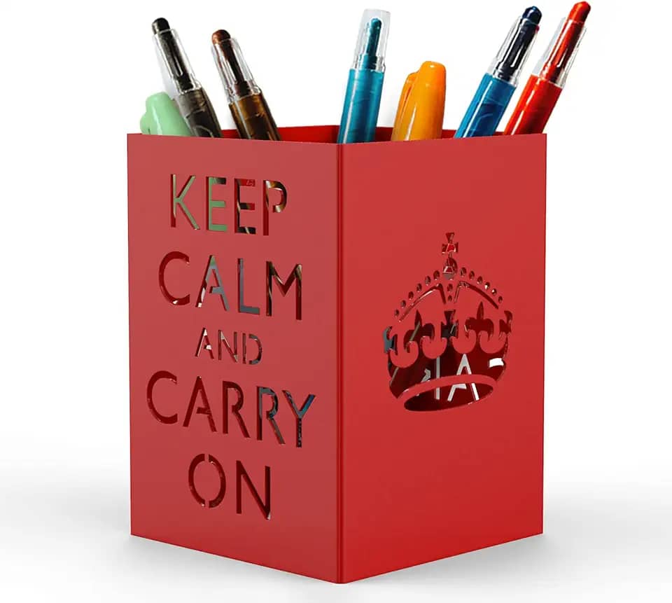 Mango Steam Suporte de caneta de metal, organizador de copos de pincel de maquiagem para escritório, banheiro, penteadeira (mantenha a calma, vermelho)