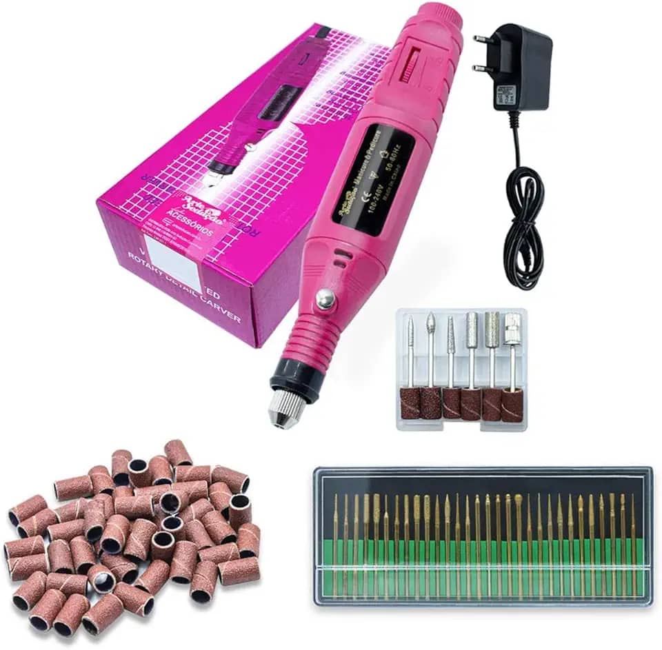 Lixadeira Motor de Unhas Elétrica + Lixas Refil + 30 Brocas Diamantadas, Bivolt