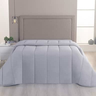 Edredom Solteiro Malha 100% Algodão Liso Dupla Face Com Viés (Cinza)