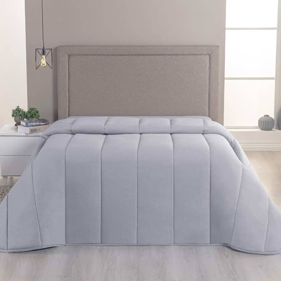 Edredom Solteiro Malha 100% Algodão Liso Dupla Face Com Viés (Cinza)