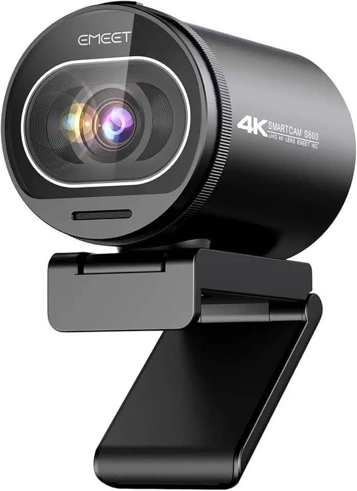 EMEET Webcam 4K, webcam S600 com, 2 microfones de redução de ruído, FOV ajustável de 40° a 73°, foco automático PDAF, capa de privacidade integrada, câmera de streaming para jogos, chamadas de (S600)
