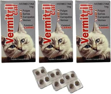 Vermitril Gatos - Anti Pulgas, Carrapatos, Vermes, Sarnas 12 Comprimidos mastigáveis (3)