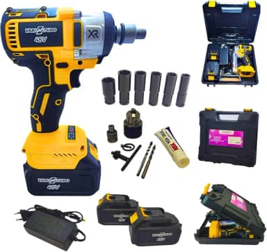 Chave de Impacto 48V Recarregavel Bivolt 2 Baterias de 2000mAh Velocidade 2300 RPM Com Soquetes E Maleta