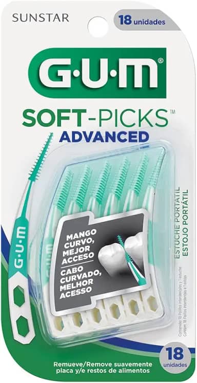 Soft Picks GUM Advanced, Palitos Interdentais Alongados, com estojo portátil, 18 unid., Gum, Roxo