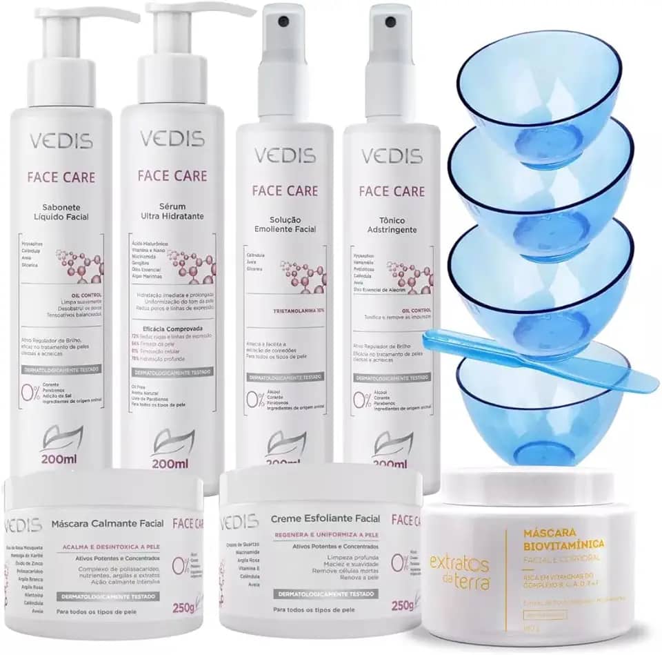 Kit Limpeza De Pele Face Care Completo Profissional + Máscara biovitamínica 180 g +Kit Cubetas