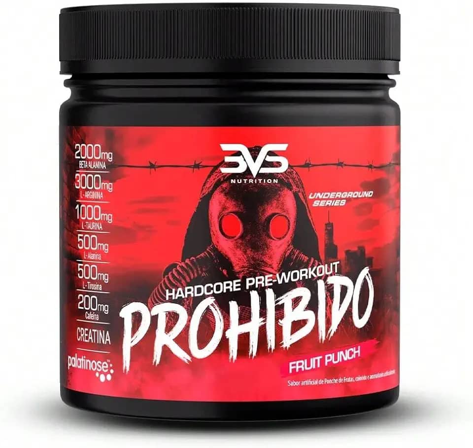 3VS Nutrition Pré Treino Prohibido 360g Sabor Ponche de Frutas
